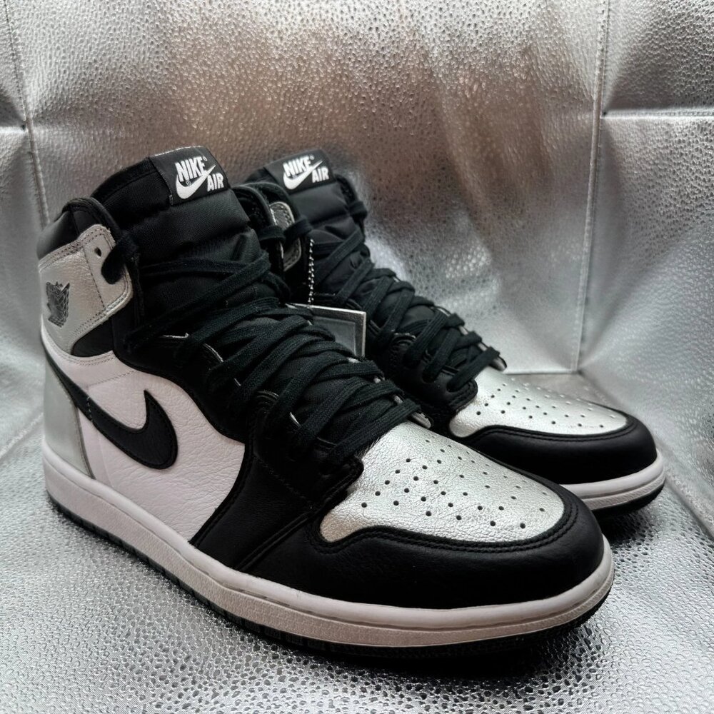 Size 12 Air‎ Jordan 1 High OG Womens Black White Silver Toe Sneaker CD0461-001
